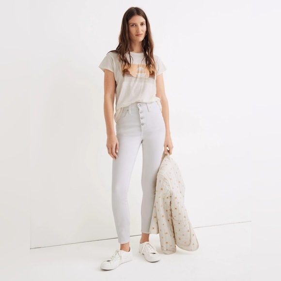 Madewell 10" High-Rise Skinny Crop Jeans Pure White Button-Front Edition Size 26 - Picture 2 of 14